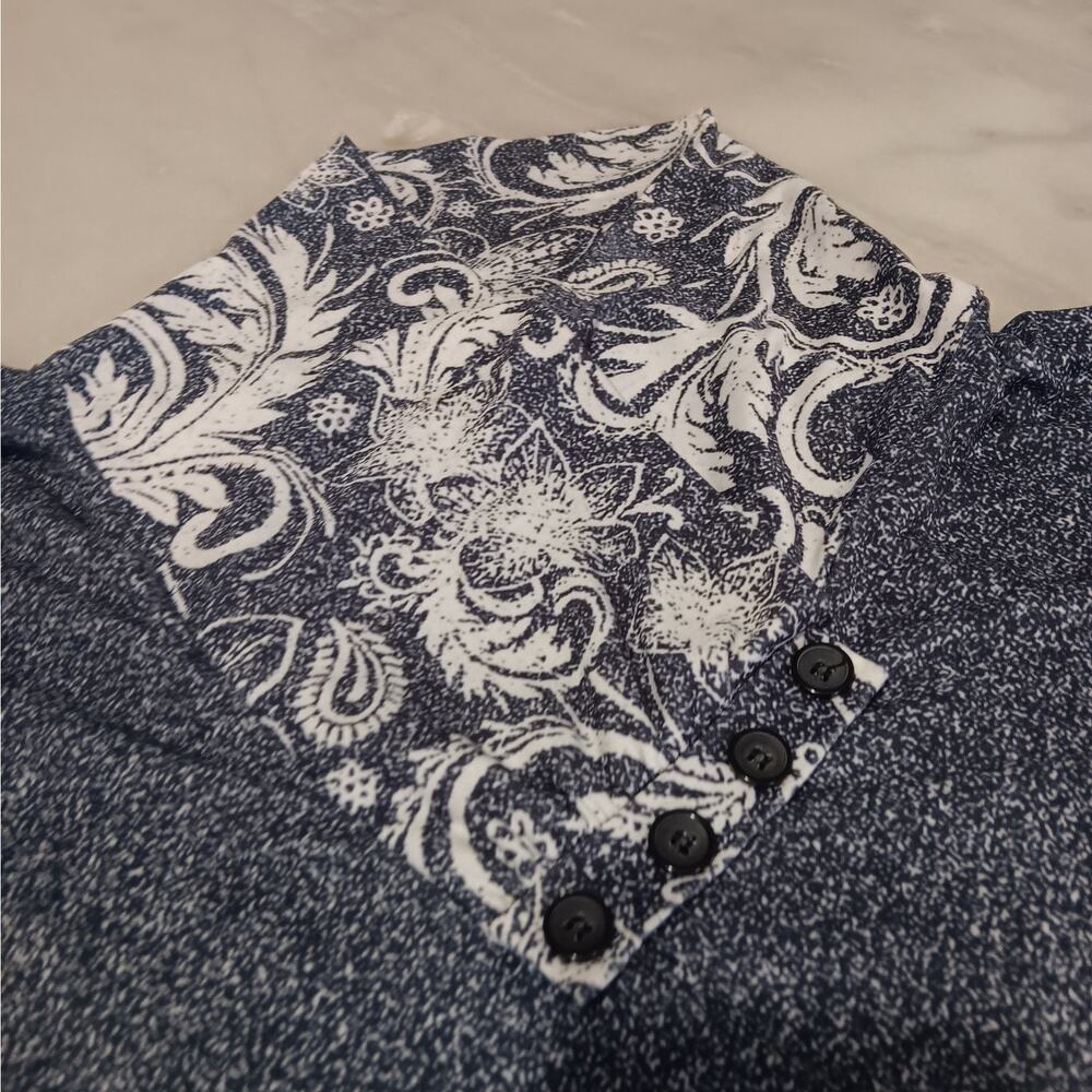 Azalea by Firmiana Tunic Top Women 3X Blue Floral Paisley Mock Neck Button Detai